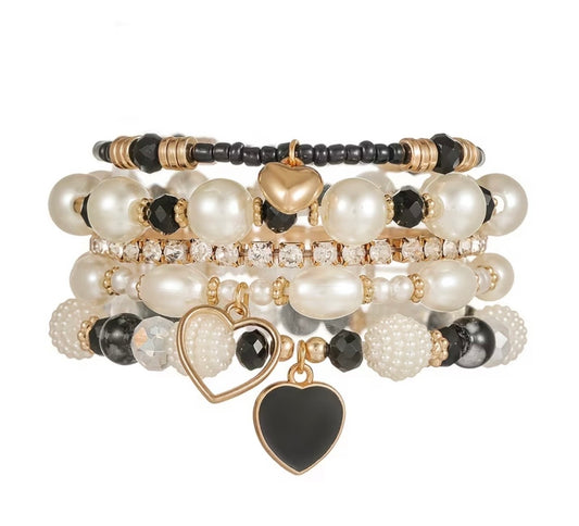 Vintage Boho Heart Bracelet Set – 5-Piece for Women