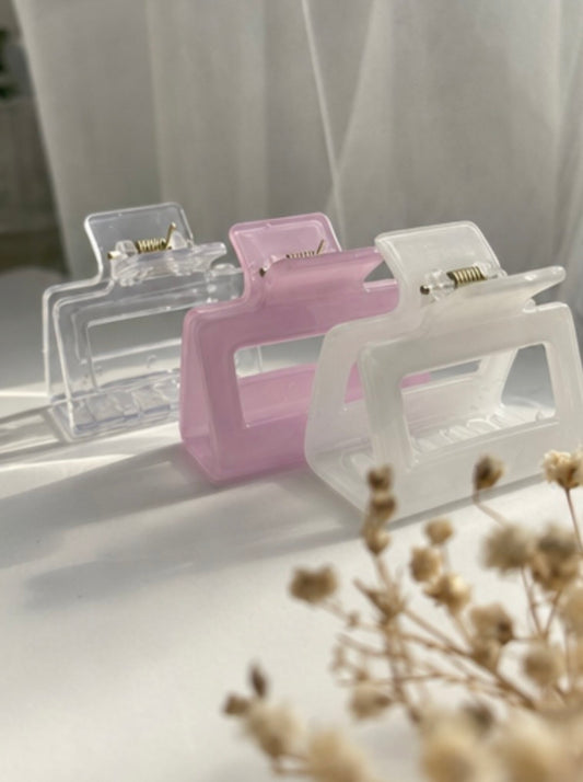Set of 3 Hair Claw Clips – Pink, White & Clear