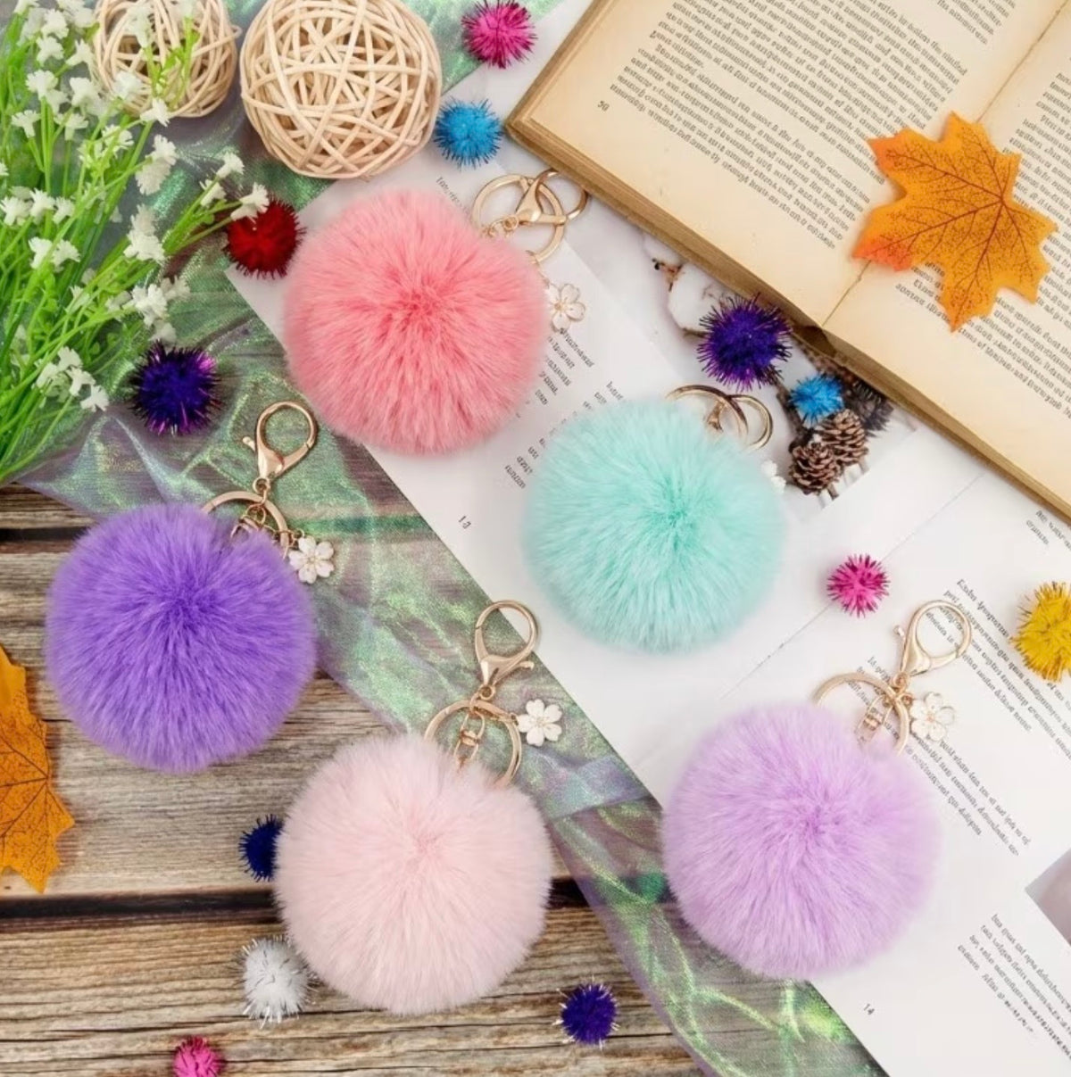 Floral Soft Pom-Pom Keychain