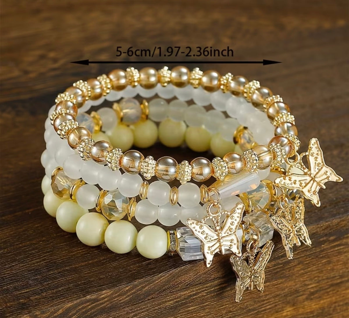 Golden Butterfly Beaded Bracelet Set – 4-Piece Stretch Bracelet for Women