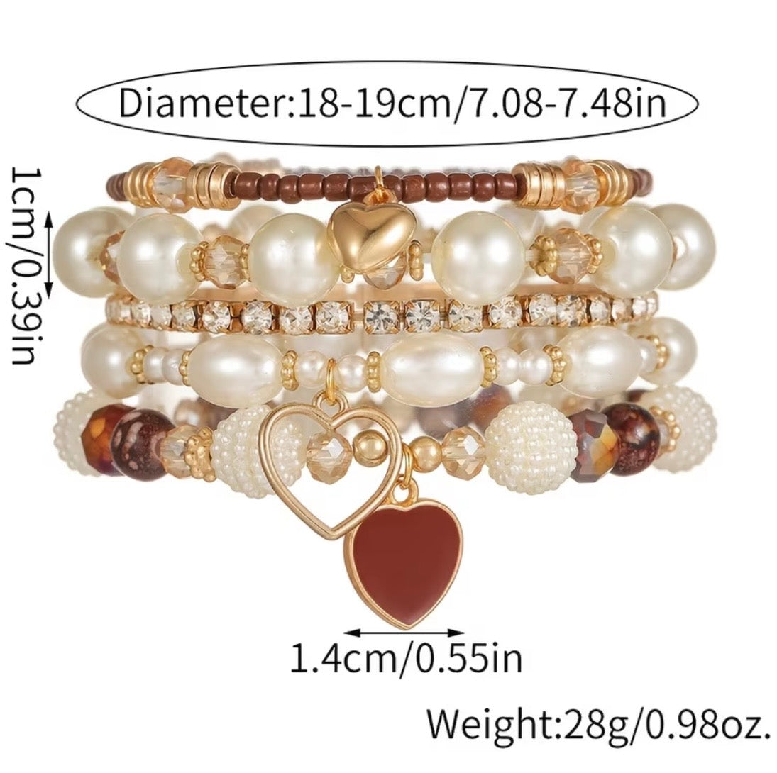 Vintage Boho 5-Piece Heart Bracelet Set - Jewelry Set for Women