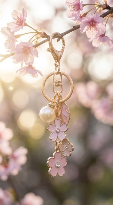 Elegant floral keychain gold tone – coquette boho accessory