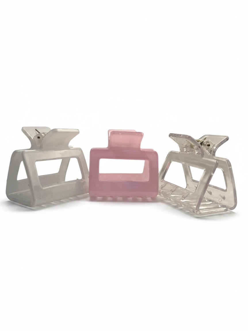 Set of 3 Hair Claw Clips – Pink, White & Clear