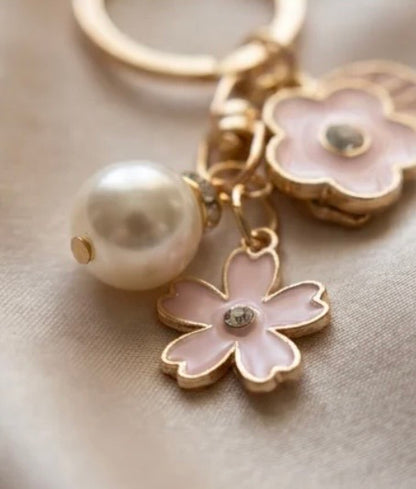 Cherry blossom pearl keychain – full product view on white background