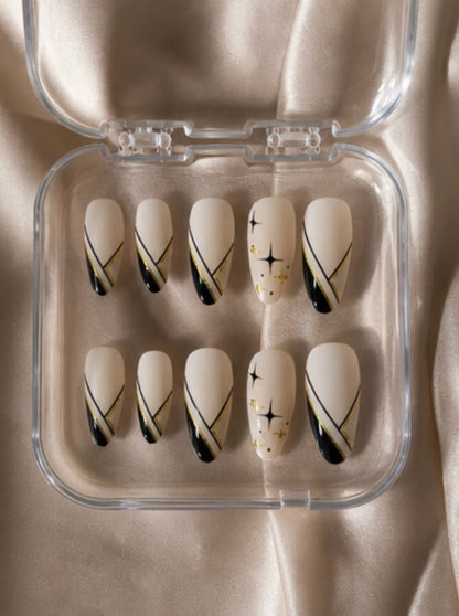 Kit complet press-on nails avec boîte de rangement transparente et tabs adhésifs